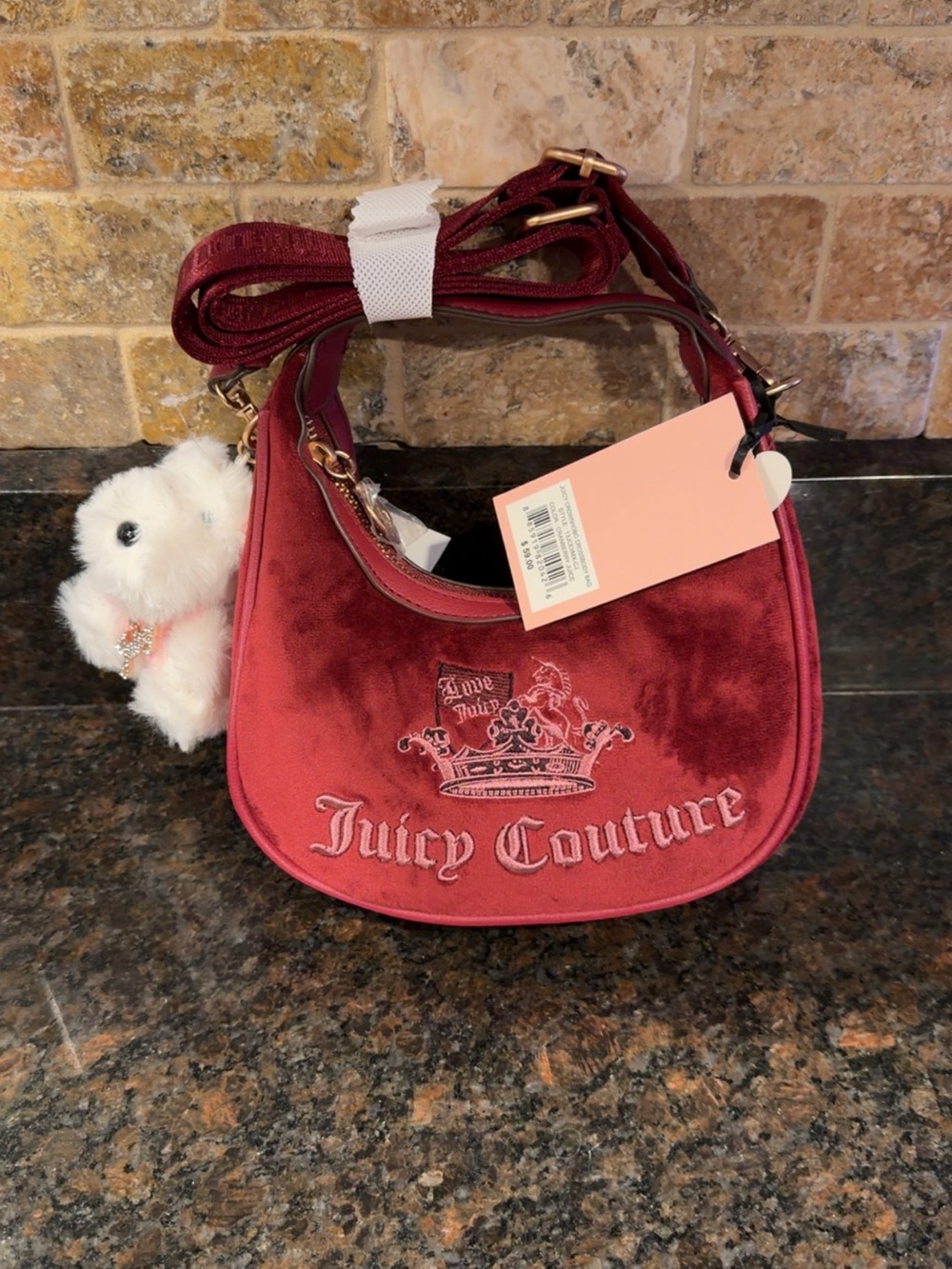 Juicy Couture Cranberry Velvet Mini Crown Crossbody Bag 🍒👑